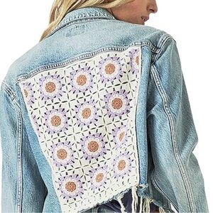 Lucky Brand Crochet Back Cropped Denim Jacket